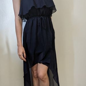Navy Blue strapless chiffon Hi-Lo dress